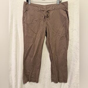 J Crew Linen Cotton Blend Pants Womens 12 City Fit Brown Capri Crop Dress Up